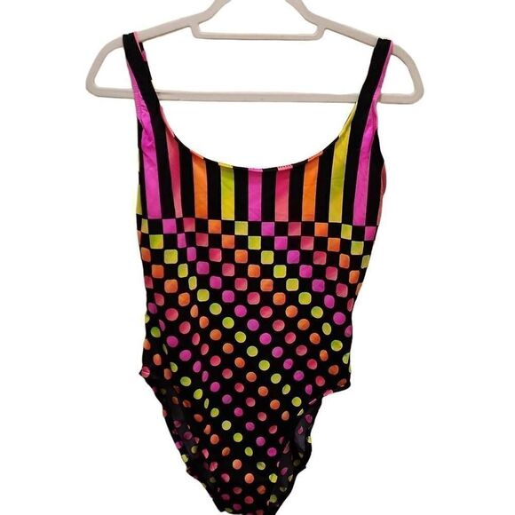 Summer Beach Women's Neon Colorful Scoop Neck Swimsuit Bathing Suit Size 17/18 - Picture 13 of 14